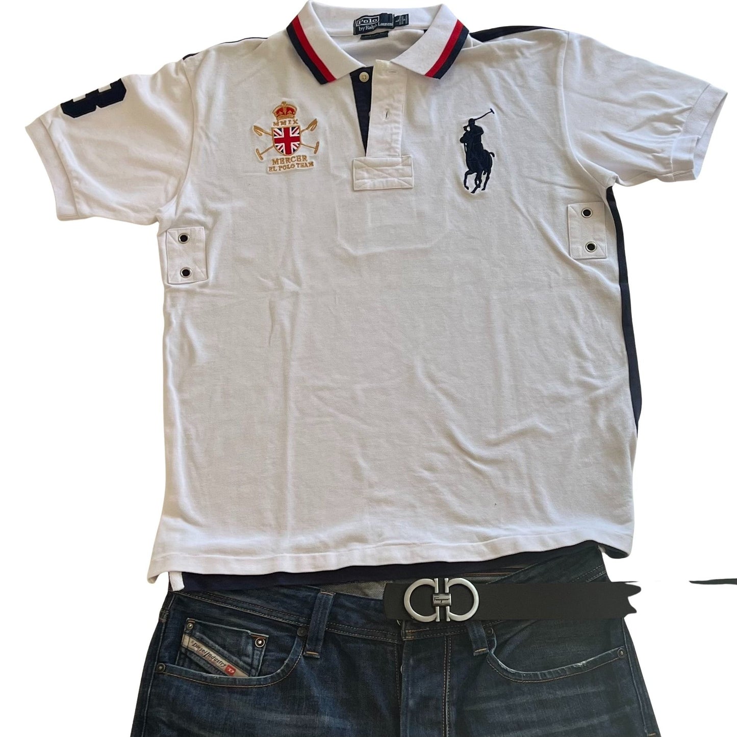 Ralph Lauren Polohemd Big Pony Chief in weiss mit Backprint (L)