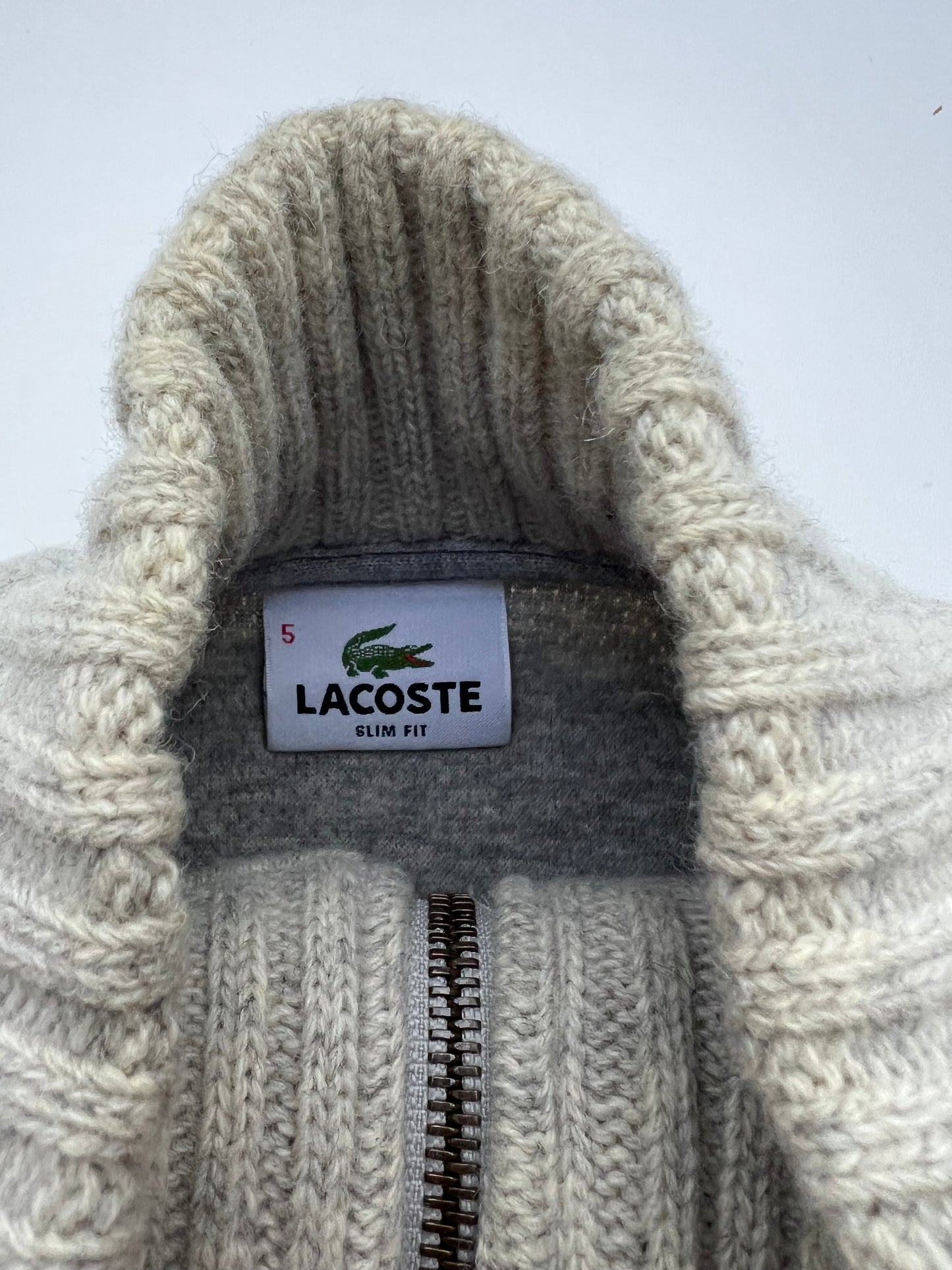 Lacoste Pullover Vintage Wolle Sweater/Zipper Beige (M)